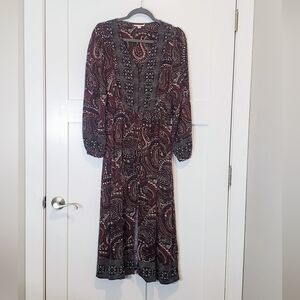 Knox Rose Maxi Dress Long Sleeve Button Front Boho Night Sky Sz Medium Burgundy